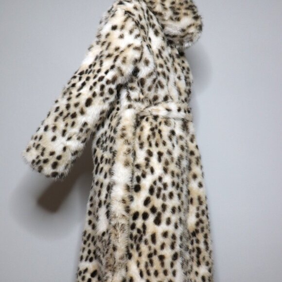 Leopard Print Faux Fur Hooded Midi Coat - L - Picture 3 of 6